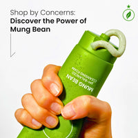 This luxurious Korean Mung Bean Complete Cleansing Set is displayed in a vibrant, nature-inspired scene that highlights its clean-beauty purity and premium botanical origins. The radiant Mung Bean Cleansing Oil stands on the left with a golden-green glow, while the pH-balanced Mung Bean Cleansing Foam rises tall beside it, embodying advanced Korean deep-cleansing innovation. In front, the rich Mung Bean Pore Clay Mask showcases its detoxifying green texture. Modern Korean Skincare, acne fighter.