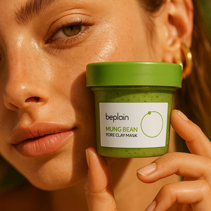 This luxurious Korean Mung Bean Complete Cleansing Set is displayed in a vibrant, nature-inspired scene that highlights its clean-beauty purity and premium botanical origins. The radiant Mung Bean Cleansing Oil stands on the left with a golden-green glow, while the pH-balanced Mung Bean Cleansing Foam rises tall beside it, embodying advanced Korean deep-cleansing innovation. In front, the rich Mung Bean Pore Clay Mask showcases its detoxifying green texture. Modern Korean Skincare, acne fighter.